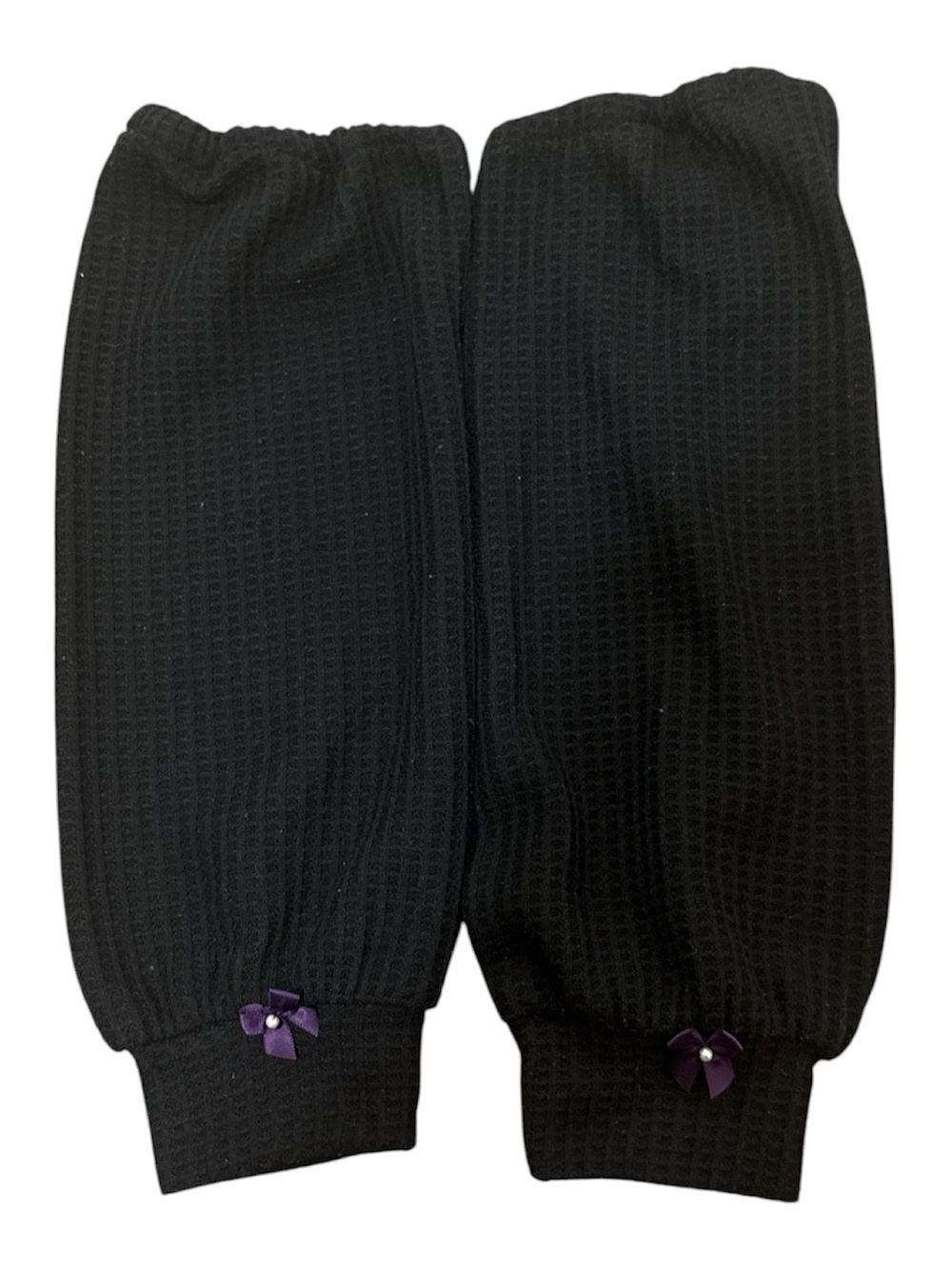 Black Women's Waffle Knit Arm Warmers with Purple Accent
